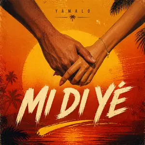 Pochette originale de Mi Di Yé : deux mains enlacées sur un coucher de soleil orange et rouge